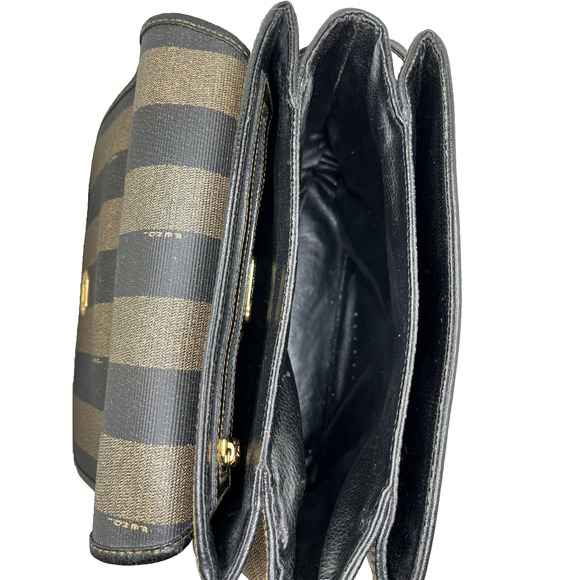 Fendi Purse PEQUIN BAG Striped Leather Gold Modern Pockets Organizer VNTG - Picture 15 of 16